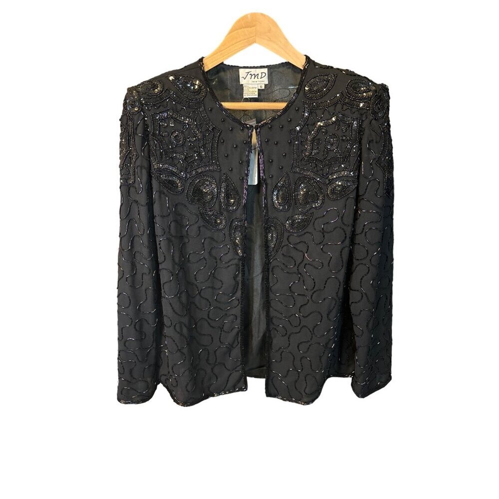 Vintage JMD New York NWT Black Beaded Evening Jacket Sequins Embroidery Sz S